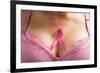 Pink Ribbon in Woman Chest to Support Breast Cancer Cause-Otna Ydur-Framed Photographic Print