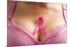 Pink Ribbon in Woman Chest to Support Breast Cancer Cause-Otna Ydur-Mounted Photographic Print