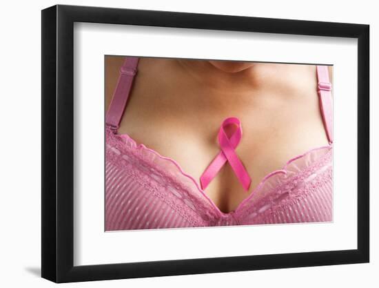 Pink Ribbon in Woman Chest to Support Breast Cancer Cause-Otna Ydur-Framed Photographic Print