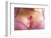 Pink Ribbon in Woman Chest to Support Breast Cancer Cause-Otna Ydur-Framed Photographic Print