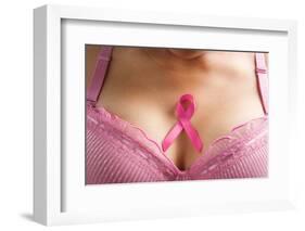 Pink Ribbon in Woman Chest to Support Breast Cancer Cause-Otna Ydur-Framed Photographic Print