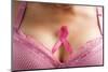 Pink Ribbon in Woman Chest to Support Breast Cancer Cause-Otna Ydur-Mounted Photographic Print