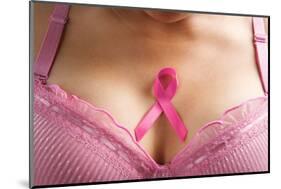 Pink Ribbon in Woman Chest to Support Breast Cancer Cause-Otna Ydur-Mounted Photographic Print