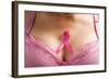 Pink Ribbon in Woman Chest to Support Breast Cancer Cause-Otna Ydur-Framed Photographic Print