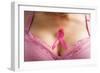 Pink Ribbon in Woman Chest to Support Breast Cancer Cause-Otna Ydur-Framed Photographic Print