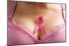 Pink Ribbon in Woman Chest to Support Breast Cancer Cause-Otna Ydur-Mounted Photographic Print