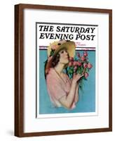 "Pink Rose Bouquet," Saturday Evening Post Cover, June 18, 1927-Penrhyn Stanlaws-Framed Giclee Print
