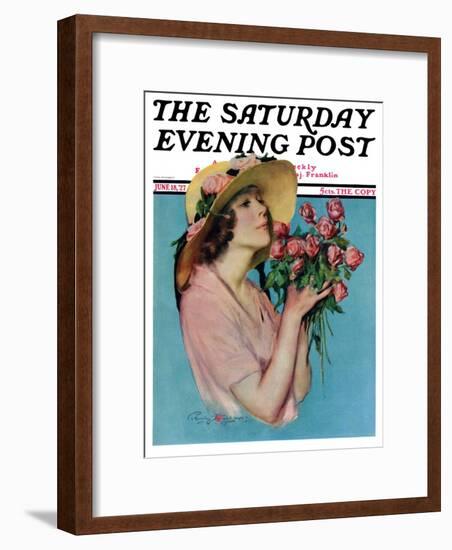 "Pink Rose Bouquet," Saturday Evening Post Cover, June 18, 1927-Penrhyn Stanlaws-Framed Giclee Print