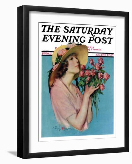 "Pink Rose Bouquet," Saturday Evening Post Cover, June 18, 1927-Penrhyn Stanlaws-Framed Giclee Print