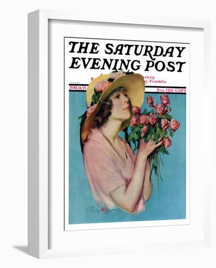 "Pink Rose Bouquet," Saturday Evening Post Cover, June 18, 1927-Penrhyn Stanlaws-Framed Giclee Print