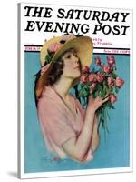 "Pink Rose Bouquet," Saturday Evening Post Cover, June 18, 1927-Penrhyn Stanlaws-Stretched Canvas