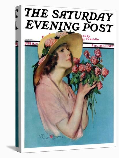 "Pink Rose Bouquet," Saturday Evening Post Cover, June 18, 1927-Penrhyn Stanlaws-Stretched Canvas
