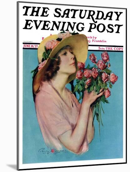 "Pink Rose Bouquet," Saturday Evening Post Cover, June 18, 1927-Penrhyn Stanlaws-Mounted Premium Giclee Print