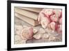 Pink Roses and Old Books on Wooden Desk-egal-Framed Photographic Print