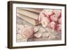 Pink Roses and Old Books on Wooden Desk-egal-Framed Photographic Print