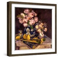 Pink Roses and Table Cloth-Allayn Stevens-Framed Art Print