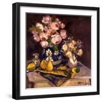 Pink Roses and Table Cloth-Allayn Stevens-Framed Art Print