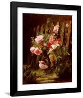 Pink Roses by a Garden Fence-Alfred-Frederic Lauron-Framed Art Print