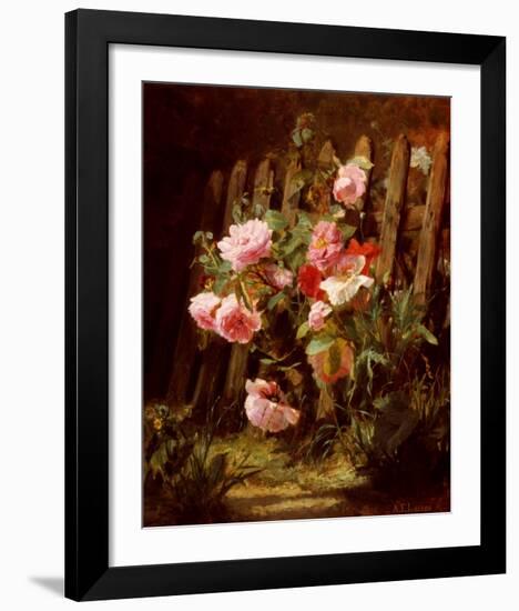 Pink Roses by a Garden Fence-Alfred-Frederic Lauron-Framed Art Print