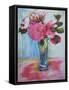 Pink Roses in a Blue Glass-Joan Thewsey-Framed Stretched Canvas