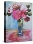 Pink Roses in a Blue Glass-Joan Thewsey-Stretched Canvas