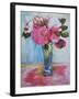 Pink Roses in a Blue Glass-Joan Thewsey-Framed Giclee Print