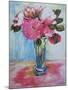 Pink Roses in a Blue Glass-Joan Thewsey-Mounted Giclee Print