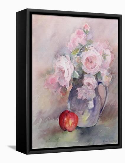 Pink Roses in a Blue Jug, 1994-Karen Armitage-Framed Stretched Canvas
