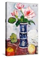 Pink Roses in a Chinese Blue and White Gu-Shaped Vase-George Leslie Hunter-Stretched Canvas