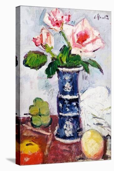 Pink Roses in a Chinese Blue and White Gu-Shaped Vase-George Leslie Hunter-Stretched Canvas