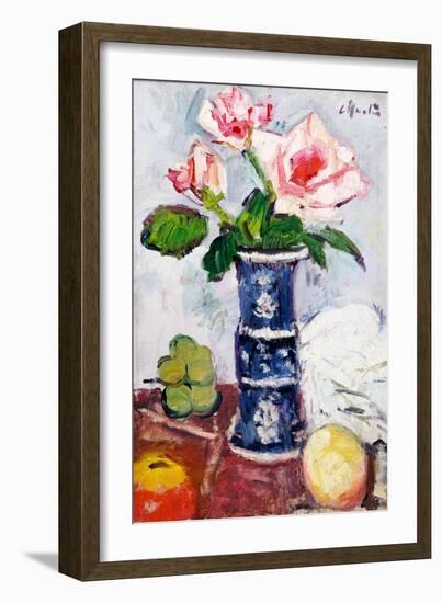 Pink Roses in a Chinese Blue and White Gu-Shaped Vase-George Leslie Hunter-Framed Giclee Print