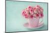 Pink Roses in a Cup on Blue Background-egal-Mounted Photographic Print