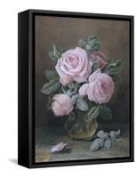 Pink Roses in a Glass Vase-William B. Hough-Framed Stretched Canvas