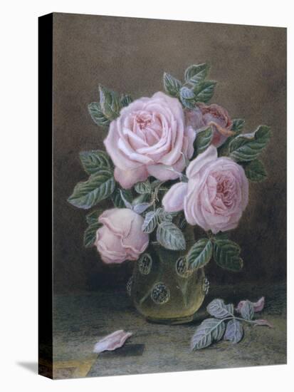 Pink Roses in a Glass Vase-William B. Hough-Stretched Canvas