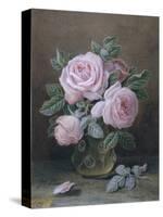 Pink Roses in a Glass Vase-William B. Hough-Stretched Canvas