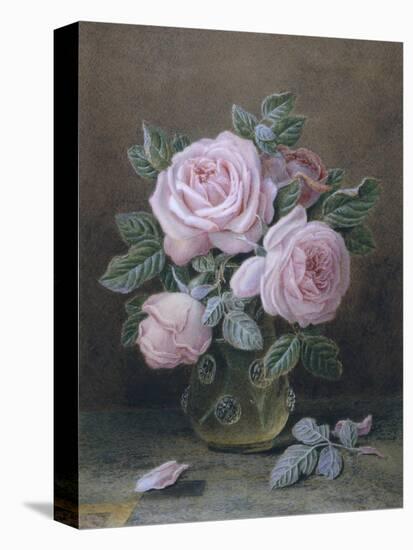 Pink Roses in a Glass Vase-William B. Hough-Stretched Canvas