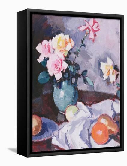 Pink Roses in a Green Jug, C.1926-Samuel John Peploe-Framed Stretched Canvas