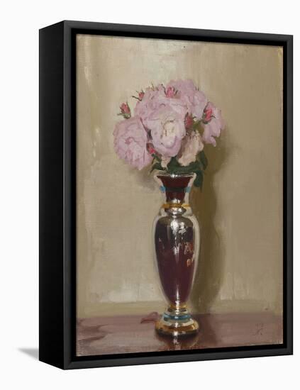 Pink Roses in a Silver Lustre Vase, 1913 (Oil on Canvas Laid on Board)-William Nicholson-Framed Stretched Canvas