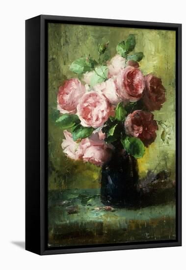 Pink Roses in a Vase-Frans Mortelmans-Framed Stretched Canvas