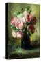 Pink Roses in a Vase-Frans Mortelmans-Stretched Canvas
