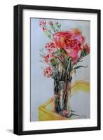 Pink Roses with Cottage Pinks-Joan Thewsey-Framed Giclee Print