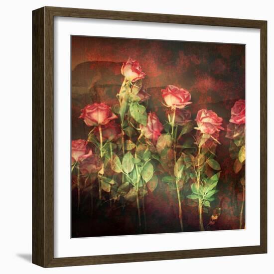 Pink Roses with Textures and Floral Ornaments-Alaya Gadeh-Framed Photographic Print