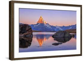 Pink Sky at Sunrise on the Matterhorn Reflected in Stellisee-Roberto Moiola-Framed Photographic Print