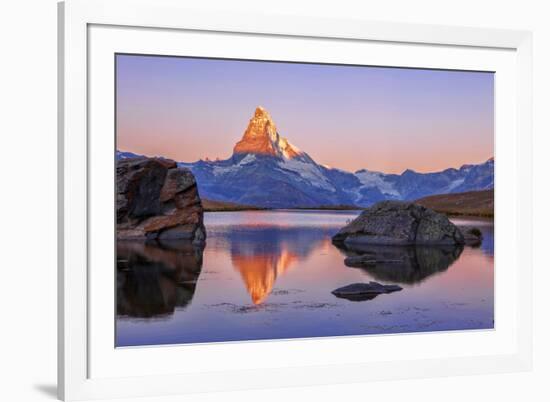 Pink Sky at Sunrise on the Matterhorn Reflected in Stellisee-Roberto Moiola-Framed Photographic Print