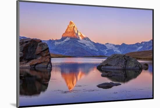 Pink Sky at Sunrise on the Matterhorn Reflected in Stellisee-Roberto Moiola-Mounted Photographic Print