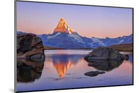 Pink Sky at Sunrise on the Matterhorn Reflected in Stellisee-Roberto Moiola-Mounted Photographic Print