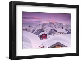 Pink Sky at Sunset Frames the Snowy Mountain Huts and Church, Bettmeralp, District of Raron-Roberto Moiola-Framed Photographic Print