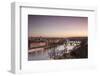 Pink sky on historical bridges and buildings reflected on Vltava River at sunset, Prague, Czech Rep-Roberto Moiola-Framed Photographic Print