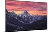 Pink sunrise on Antelao and Cortina d'Ampezzo valley in winter with snow, Dolomites-Francesco Fanti-Mounted Photographic Print