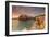 Pink sunrise on the turquoise sea framed by old town perched on the rocks, Polignano a Mare, Provin-Roberto Moiola-Framed Photographic Print